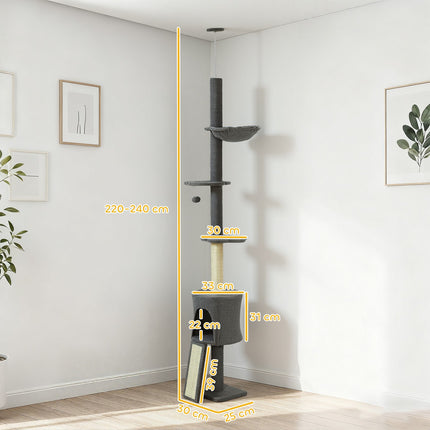 PAWROOM - Cat Tree with Hammock, Adjustable Height, Gray