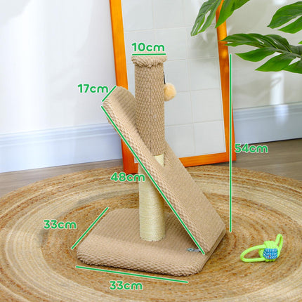 PAWROOM - Kradbestol, 54 cm kradsestolpe, sisal kat kradsestolpe med legebold, kradsestolpe til katte, kat kradsemøbel, indendørs, creme hvid