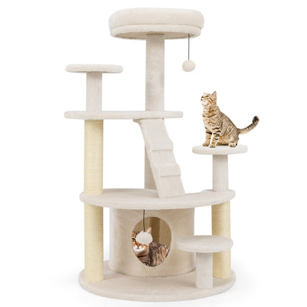 PAWROOM - Kattetræ med hule, stige og legetøj - Beige, Multi-Level