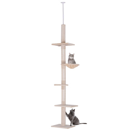 PAWROOM - Kradsestolpe Loft Høj Beige Højdejusterbart Kattetræ Med Sisal-Søjler, Til Klatring Og Ridsning, 40X34X230-260Cm