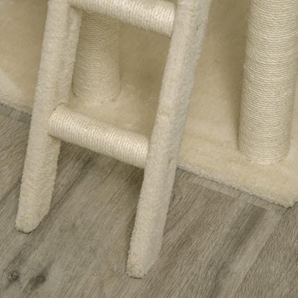 PAWROOM - Kradsestolpe Stort Kattetræ 130 Cm, Med Kattehule & Legebolde, Jutestammer, Kaki + Beige, Spånplade Plys