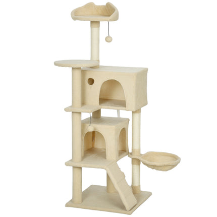 PAWROOM - Kradsetræstårn med hængekøje, stige, hule, 140 cm, beige
