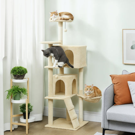PAWROOM - Kradsetræ 160 cm med hængekøje, stige, hule og sisalstolper