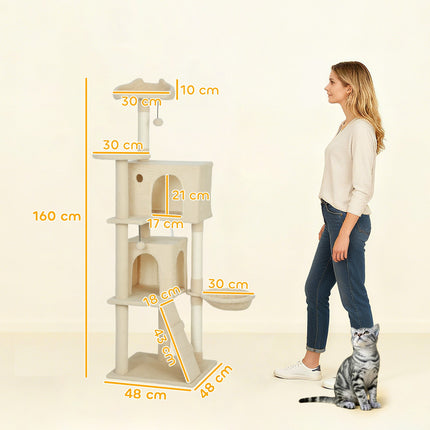 PAWROOM - Kradsetræ 160 cm med hængekøje, stige, hule og sisalstolper