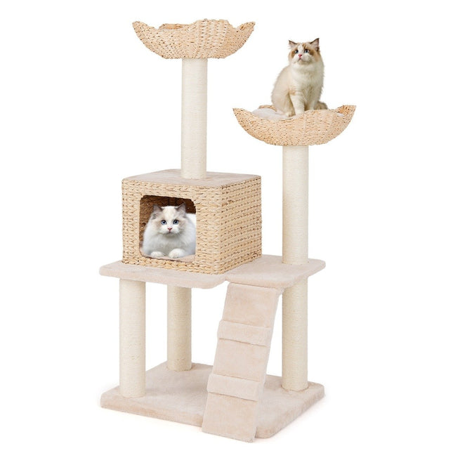 PAWROOM - Cattail cat tree cat tree with sisal posts & seat & cat house & ladder cat tower