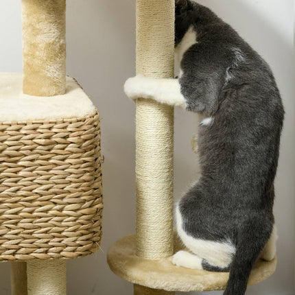PAWROOM - Cat tree 98cm with Sisal, 2 beds, Toy Ball, Beige