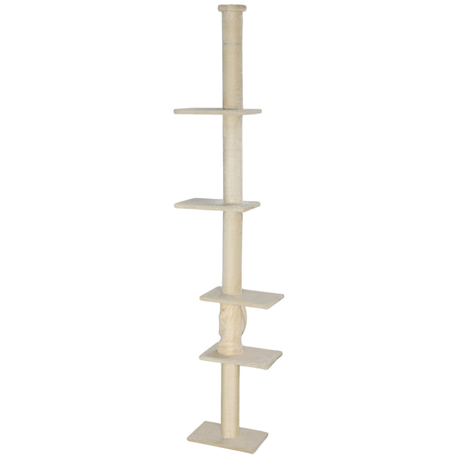 PAWROOM - Kradsestolpe til loftet, kattetræ, 225-275 cm kattekradsestolpe med platforme, kattemøbel med spidsbeskyttelse, cremehvid