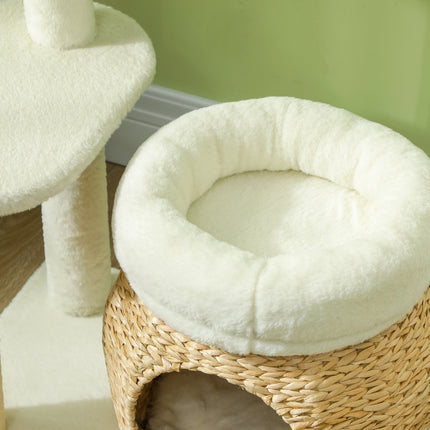 PAWROOM - Kradbestol 79 cm kattetræ med kattehule, seng, legebolde, kattekradsestolpe med sisal kradsestolpe, til katte op til 5 kg, cremehvid