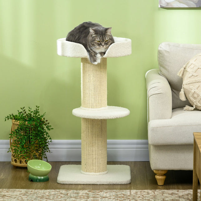 PAWROOM - Kattetræ 91cm legetræ med katteseng, platform lammeuldscreme