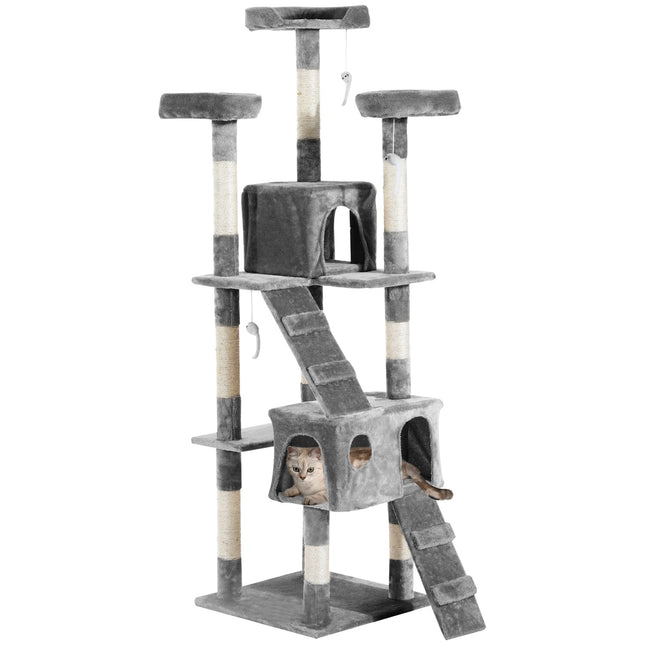PAWROOM - Kradsestolpe Xxl Cat Cave Ladder Klatretræ Multi-Level Grå 50X50X170Cm