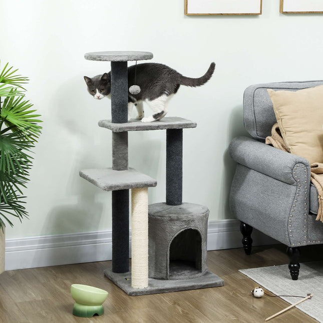 PAWROOM - Kradsetræ 103 cm med platforme og sisalstolper, grå
