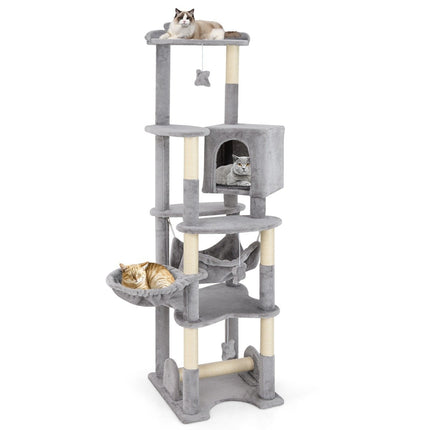 PAWROOM - 176 cm trækradsestolpe med hule & kurv seng & hængekøje & sisal post kattetræ