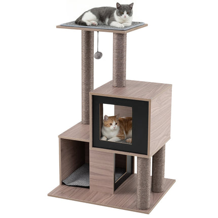 PAWROOM - Kradsetræstårn med sisalstolper, 2 huler, 94 cm, grå
