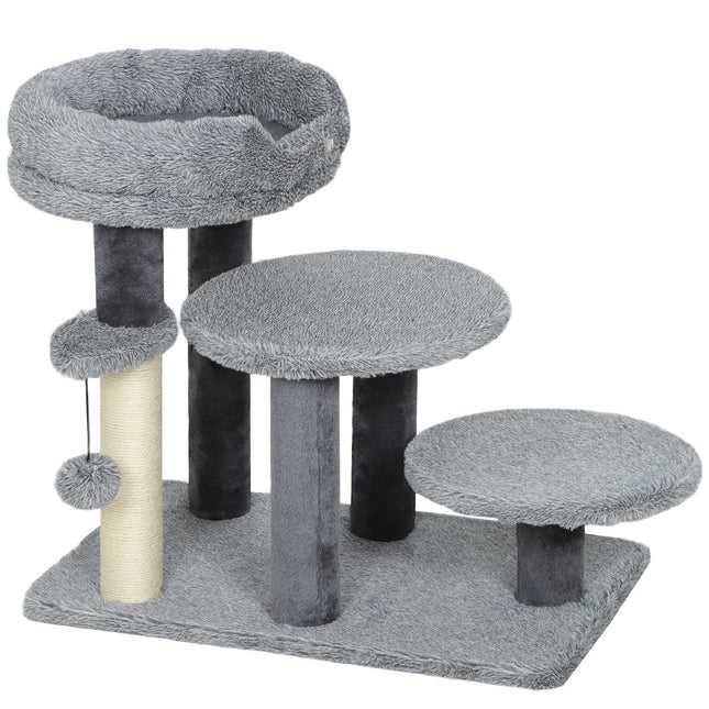 PAWROOM - Kradsetræ med sisalstolpe, plysstof, bred base, grå