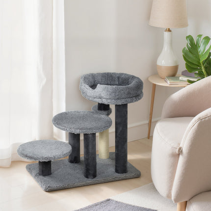 PAWROOM - Cat Tree with Sisal Post, Plush Fabric, Wide Base, Gray