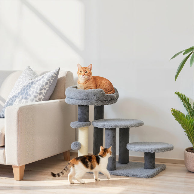PAWROOM - Kradsetræ med sisalstolpe, plysstof, bred base, grå