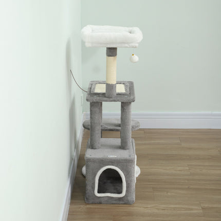 PAWROOM - Kattetårn med hule, sisalstolper, plysbolde, 107 cm, grå
