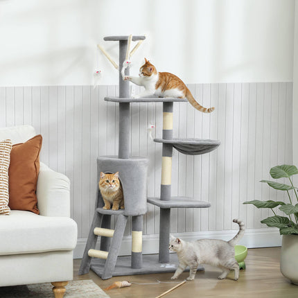 PAWROOM - Kradsetræ med hule, sisalstolper, legetøj, til katte <5 kg, grå
