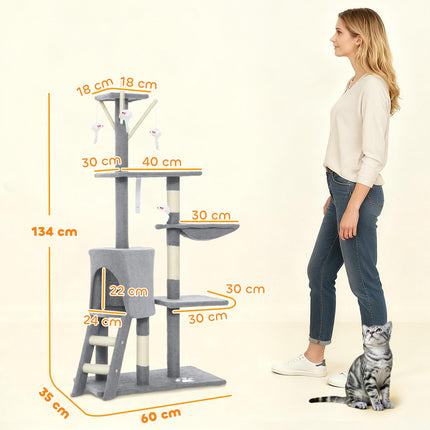 PAWROOM - Kradsetræ med hule, sisalstolper, legetøj, til katte <5 kg, grå