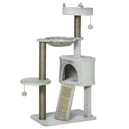 PAWROOM - Kattekradsestolpe Med Kattehule & Sisal-Søjle, Legetræ Med Rampe, Kattelegetøj, Lysegrå, 113 Cm