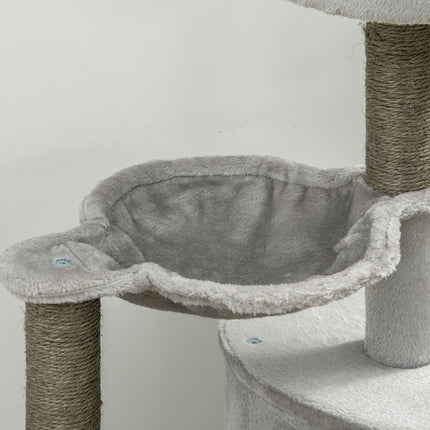 PAWROOM - Kattekradsestolpe Med Kattehule & Sisal-Søjle, Legetræ Med Rampe, Kattelegetøj, Lysegrå, 113 Cm