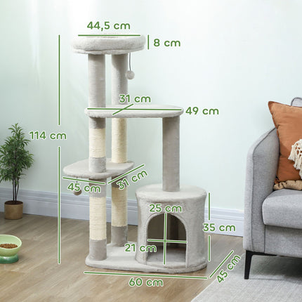 PAWROOM - Kattetårn 114 cm, Sisalstolper, Flere niveauer, Lysegrå