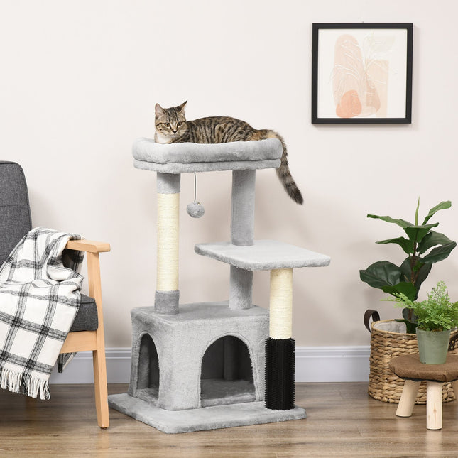 PAWROOM - Kradsestolpe Kattetræ Med Massagehjørne, Kattehule & Legebold, Sisal Reb Kradsestænger, Lysegrå, 48X48X85Cm