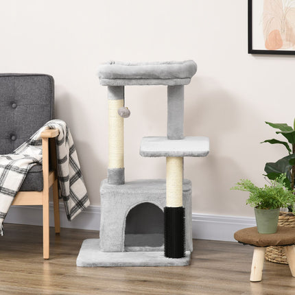 PAWROOM - Kradsestolpe Kattetræ Med Massagehjørne, Kattehule & Legebold, Sisal Reb Kradsestænger, Lysegrå, 48X48X85Cm