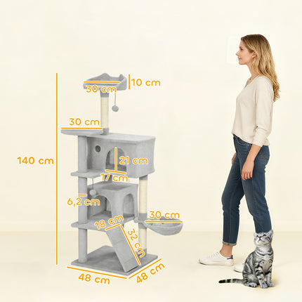 PAWROOM - Kradsetræ 140 cm, i flere niveauer, sisalstolper, hængekøje