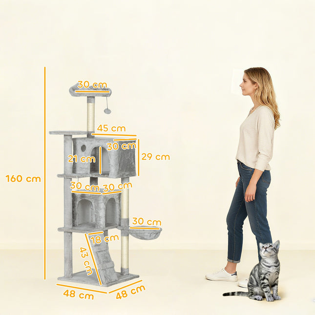 PAWROOM - Kradsetræ 160 cm, i flere niveauer, sisalstolper, hængekøje, platforme