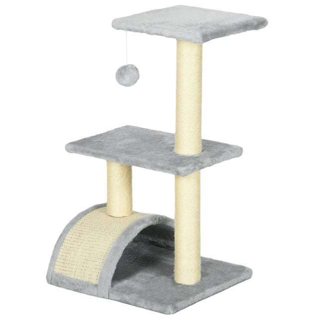 PAWROOM - Kattetræ 72 cm kattetårn med plysbolde, sisalstolper, platform, skrabebræt lysegrå