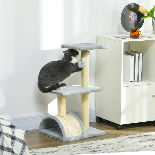 PAWROOM - Kattetræ 72 cm kattetårn med plysbolde, sisalstolper, platform, skrabebræt lysegrå