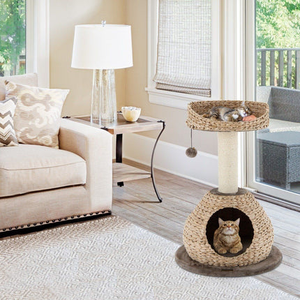 PAWROOM - Small cat tree with cave & natural sisal & handmade basket φ 48 x 70.5 cm