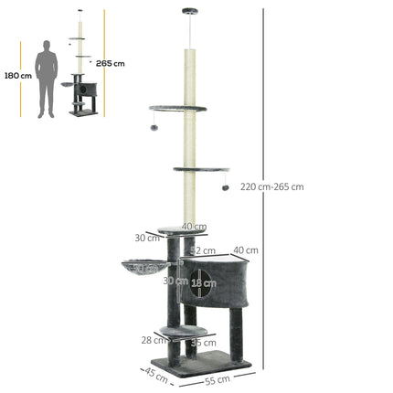 PAWROOM - Cat climbing frame, ceiling-high sisal pole, dark grey
