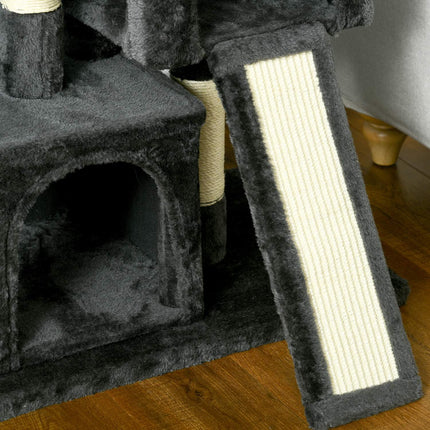 PAWROOM - Kattetræ Med Sisal Søjler, Kat Kradsestolpe, Katte Klatretræ, Katte Træ, Mørkegrå, 59 X 39 X 83 Cm