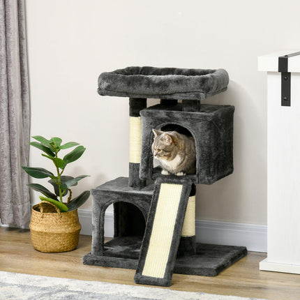 PAWROOM - Kattetræ Med Sisal Søjler, Kat Kradsestolpe, Katte Klatretræ, Katte Træ, Mørkegrå, 59 X 39 X 83 Cm