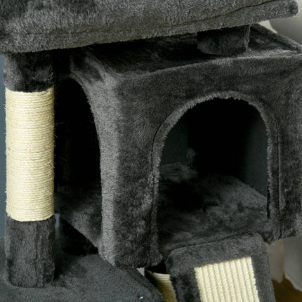 PAWROOM - Kattetræ Med Sisal Søjler, Kat Kradsestolpe, Katte Klatretræ, Katte Træ, Mørkegrå, 59 X 39 X 83 Cm