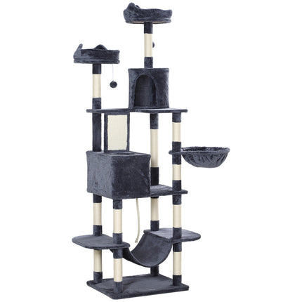 PAWROOM - Kattetræ 206 cm kattetårn med hule, 2 legebolde, sisalstolper, platform til store katte, mørkegrå