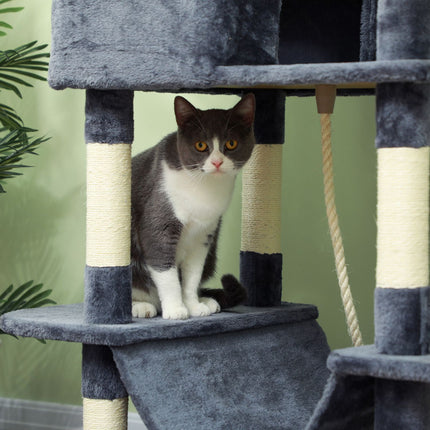 PAWROOM - Kattetræ 206 cm kattetårn med hule, 2 legebolde, sisalstolper, platform til store katte, mørkegrå