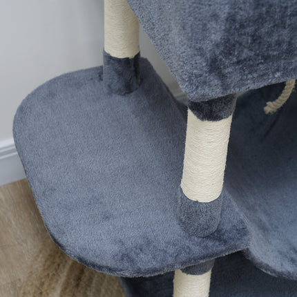 PAWROOM - Kattetræ 206 cm kattetårn med hule, 2 legebolde, sisalstolper, platform til store katte, mørkegrå