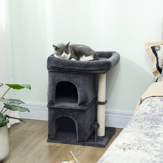 PAWROOM - Kradsetræ med 2 huler, platform, sisalstolper, mørkegrå