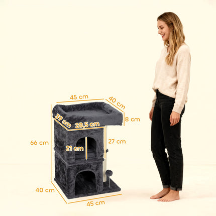 PAWROOM - Kradsetræ med 2 huler, platform, sisalstolper, mørkegrå