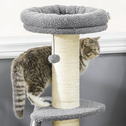 PAWROOM - Long cat climbing tree with sisal & play ball, grey/cream