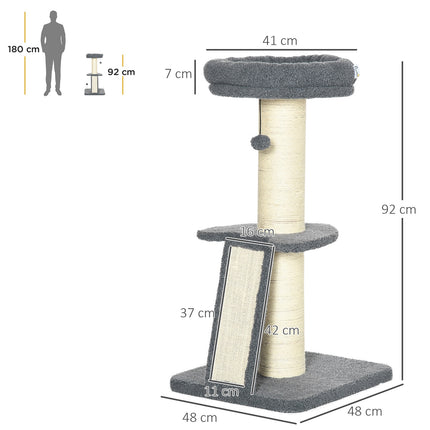 PAWROOM - Long cat climbing tree with sisal & play ball, grey/cream