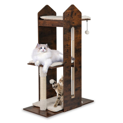 PAWROOM - Kradsetræ med sisalstolper og hængebolde, 120 cm, brunt