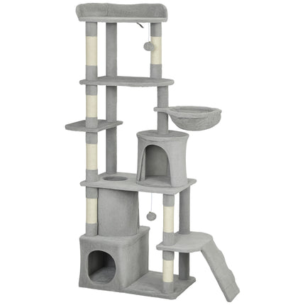 PAWROOM - Kradsetræ med tunnel, huler, sisalstolper, 170 cm, lysegrå