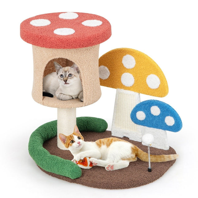 PAWROOM - Kradsestolpe i kattetræ med svampelook med kattehule & sisal kradsebræt & stor base & legebold 60 x 49 x 59 cm