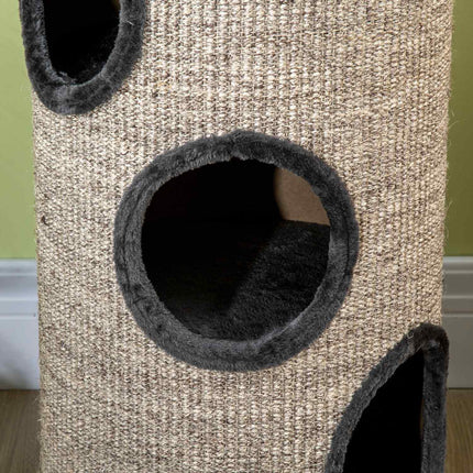 PAWROOM - Kradsetønde Spil Og Kradsetønde Til Katte Med 3 Huler, Lavet Af Sisal & Plys, Grå, Ø38X70Cm