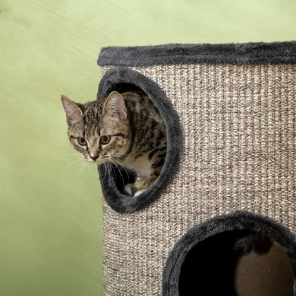 PAWROOM - Kradsetønde Spil Og Kradsetønde Til Katte Med 3 Huler, Lavet Af Sisal & Plys, Grå, Ø38X70Cm