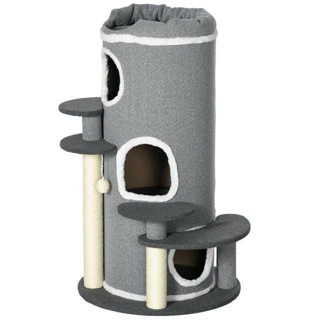 PAWROOM - Kattetønde 99 Cm Legetønde Med Katteseng, Legebold & Platforme, Kattemøbel, Grå